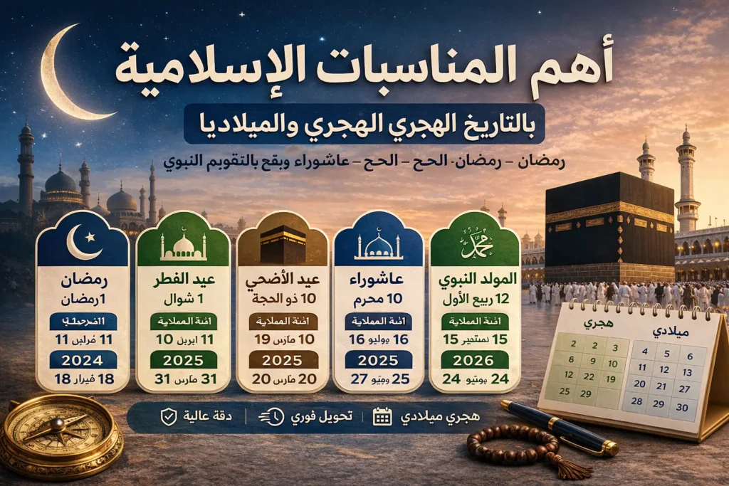 Islamic events with Hijri and Gregorian dates